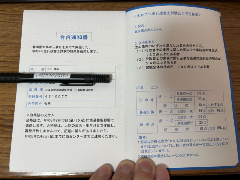 合否通知書